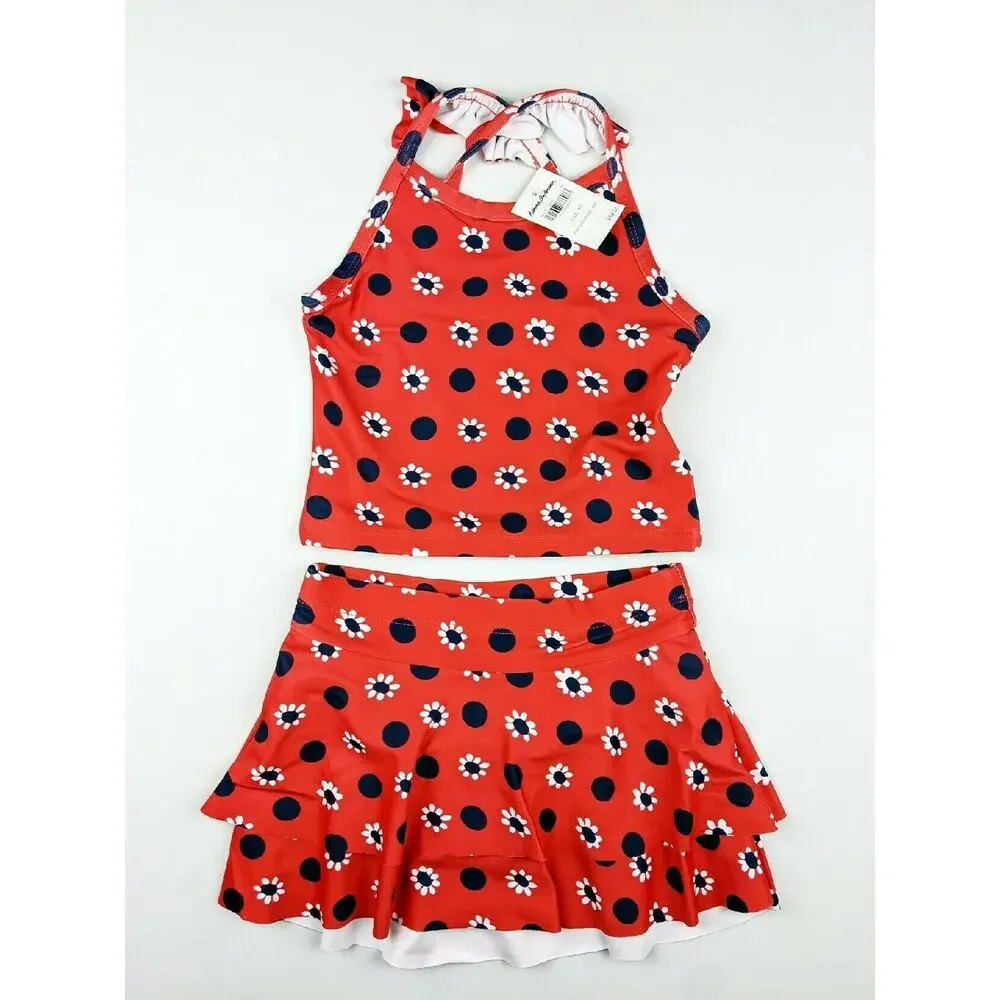 Hanna Andersson Red & Navy Floral Tankini Swim 90 (3)